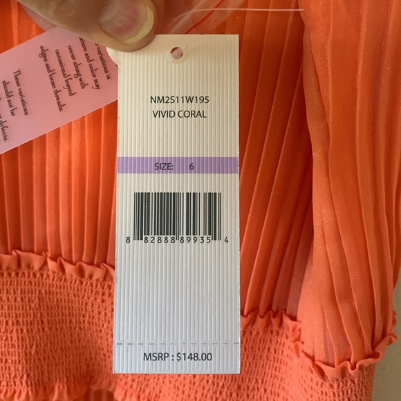 Nanette Lepore High Neck Sleeveless Pleated Vivid Coral Dress: Size 6 NWT - Picture 9 of 14